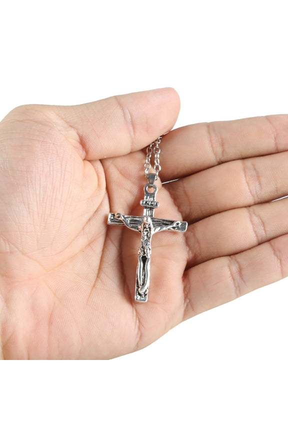 Men Women Christian Jesus for Cross Necklace with Chain Metal Alloy Christ Crucifix Pendant Jewelry Religious Prayer Gif