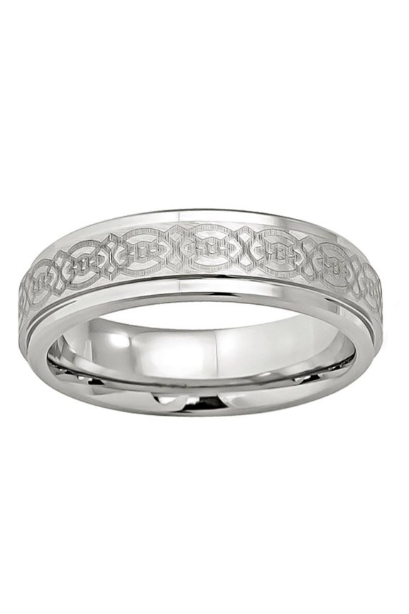 Men Women Cobalt Wedding Band Ring 6mm High Polished Stepped Edge Laser Engraved Celtic Design SZ 9.5