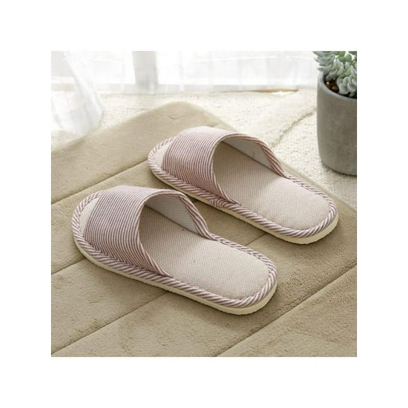 Men Women Cotton Linen Open Toe Home Slippers Anti-slip Flat Indoor Shoes
