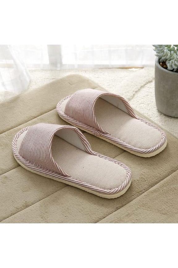Men Women Cotton Linen Open Toe Home Slippers Anti-slip Flat Indoor Shoes
