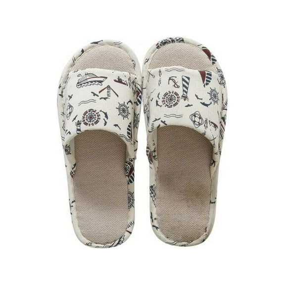 Men Women Cotton Linen Open Toe Home Slippers Anti-slip Flat Indoor Shoes