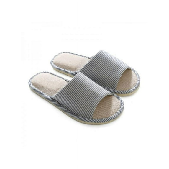 Men Women Cotton Linen Open Toe Home Slippers Anti-slip Flat Indoor Shoes