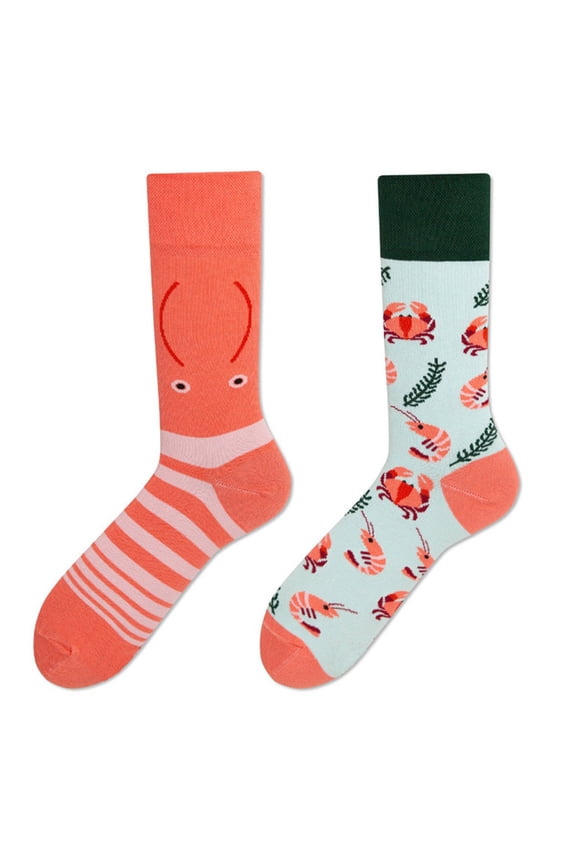 Men Women Couple Funny Crew Socks Novelty Harajuku AB Asymmetric Colorful Cartoon Pattern Jacquard Hip Hop Skateboard Cotton Long Tube Hosiery