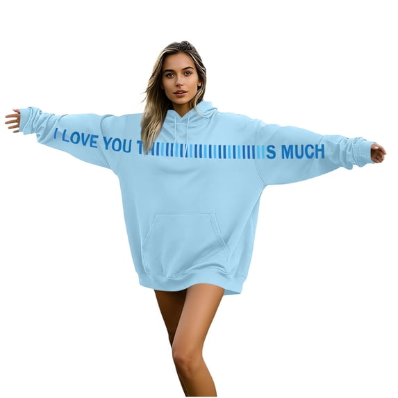 Men Women Couples Hooded Shirts I Love You This Much Valentine'S Day Sweatshirt Letter Print Crew Neck Pullover