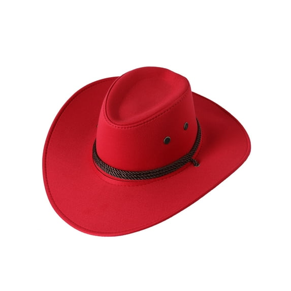 Men Women Cowboy Hat Faux Felt Vintage Western Cap Adjustable Adult Wide Brim Sunhat  with Strap