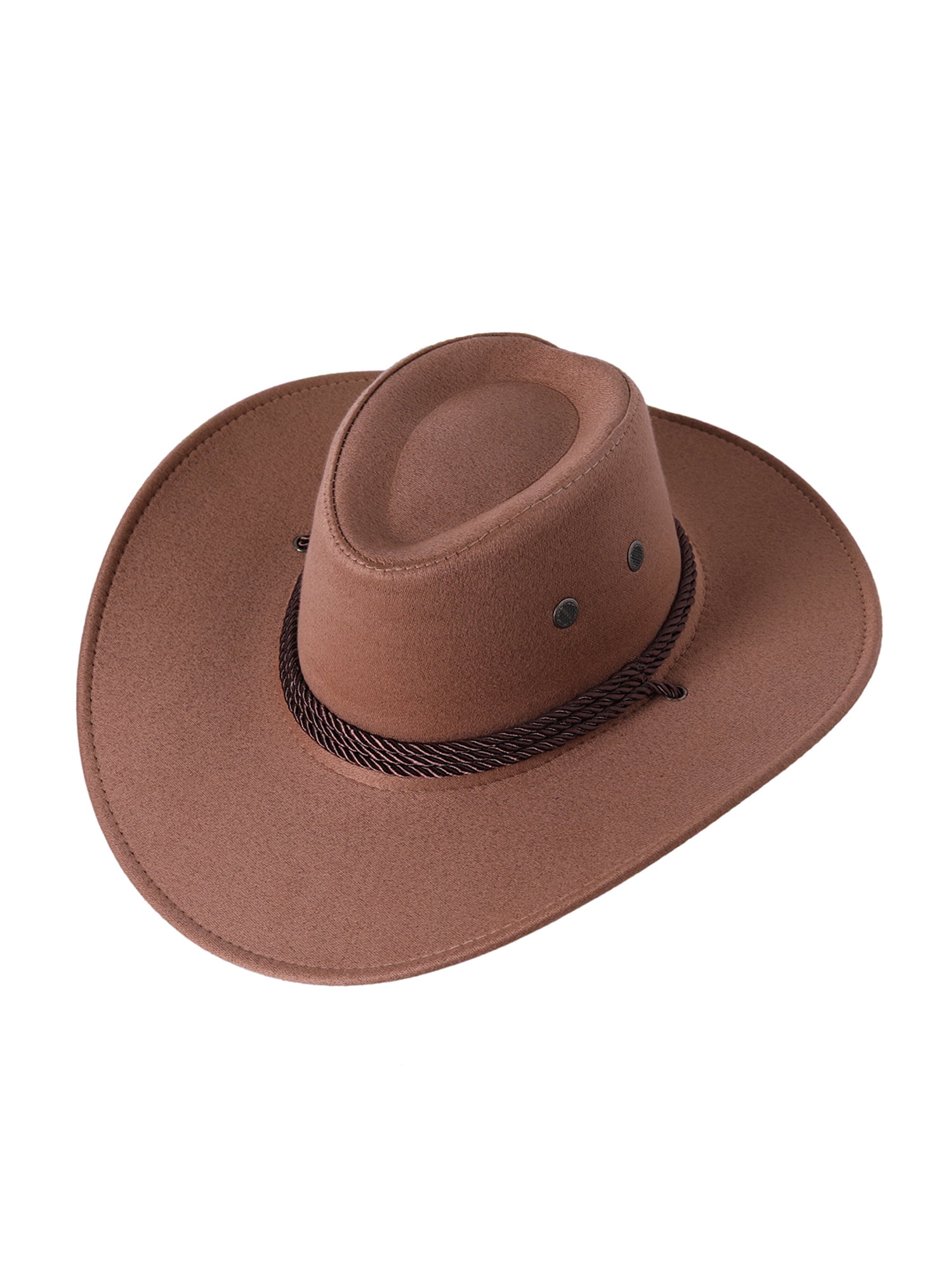 Men Women Cowboy Hat Faux Felt Vintage Western Cap Adjustable Adult Wide  Brim Sunhat with Strap 