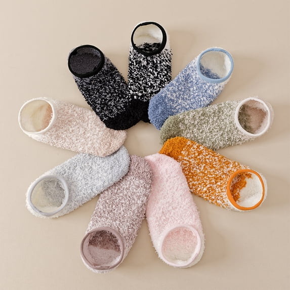 Men Women Cozy Plush Invisible Thermal Home Socks Anti-Skid Bottom Soft Winter Bedroom Slipper Socks Gray One Size