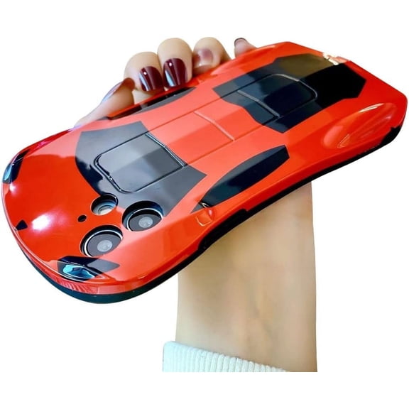 Men Women Creative 3D Steric Sport Car Race Car Phone Case, Soft TPU Silicone Rubber Phone Cover Compatible with iPhone 15 Pro, Full Body Protection -Red