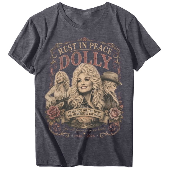 Men Women Crew Neck Short Sleeve T‑Shirt Dolly Legend Memorial Graphic Print Casual Music Fan Tribute Tee Tops