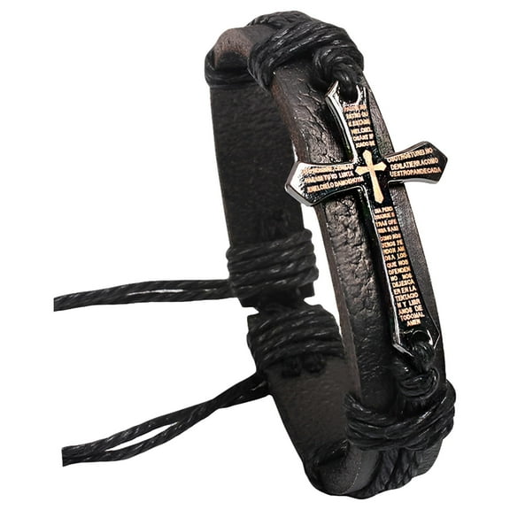 Men Women Cross Decoration Casual Wristband Bracelet PU Leather Braided Fashion