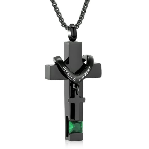 Men Women Crucifixion Cross with Birthstone Necklace Urns for Cremation Ashes Holder Keepsake Pendant Memorial Jewelry