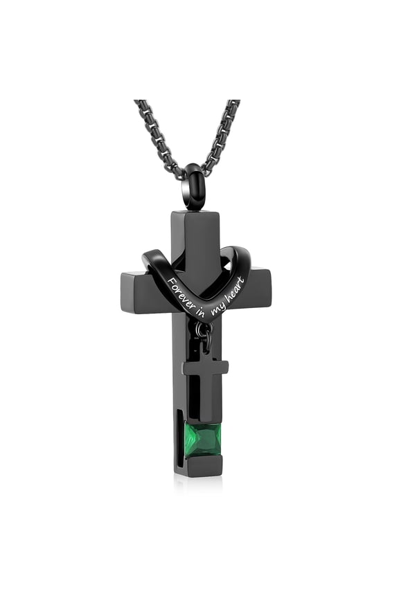 Men Women Crucifixion Cross with Birthstone Necklace Urns for Cremation Ashes Holder Keepsake Pendant Memorial Jewelry