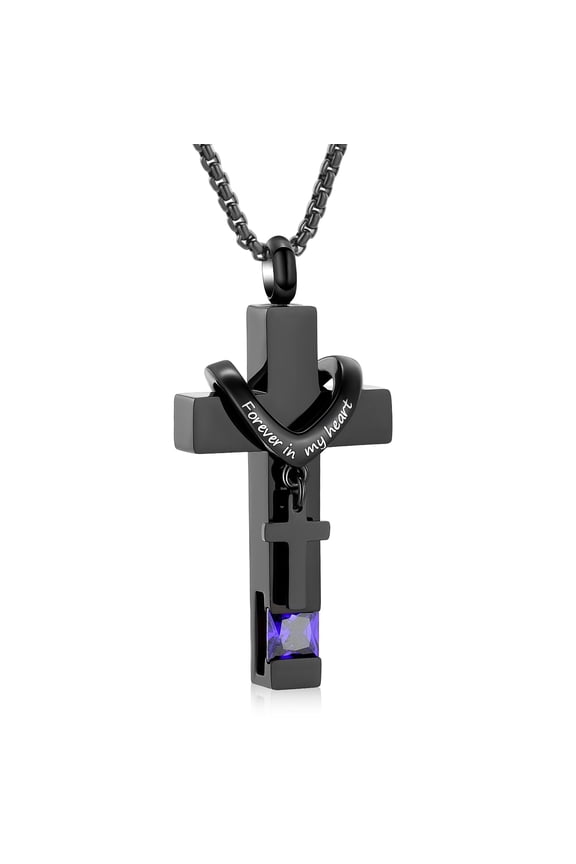 Men Women Crucifixion Cross with Birthstone Necklace Urns for Cremation Ashes Holder Keepsake Pendant Memorial Jewelry