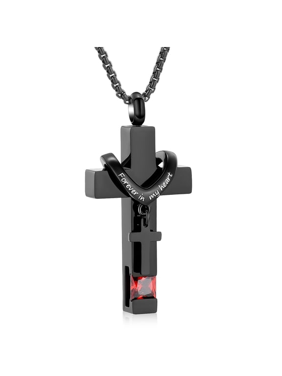 Men Women Crucifixion Cross with Birthstone Necklace Urns for Cremation Ashes Holder Keepsake Pendant Memorial Jewelry