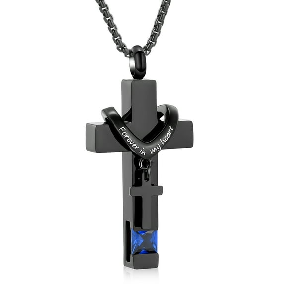 Men Women Crucifixion Cross with Birthstone Necklace Urns for Cremation Ashes Holder Keepsake Pendant Memorial Jewelry