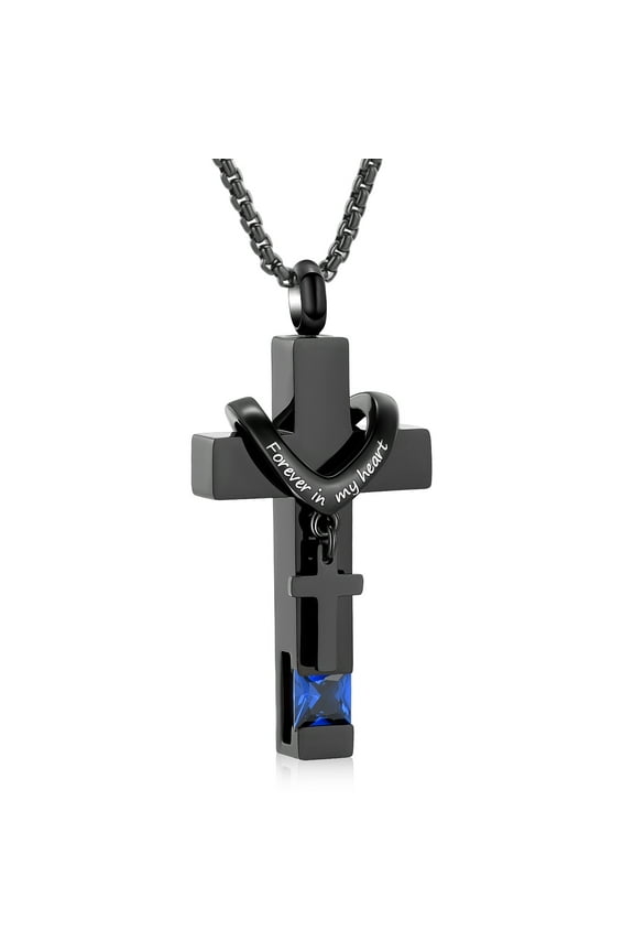 Men Women Crucifixion Cross with Birthstone Necklace Urns for Cremation Ashes Holder Keepsake Pendant Memorial Jewelry