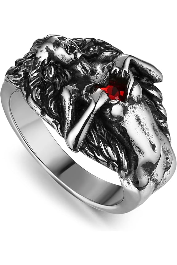 Men Women Dark Gothic Rings Vintage Red Love Cubic Zirconia Rings Open Your Heart Personality Rings
