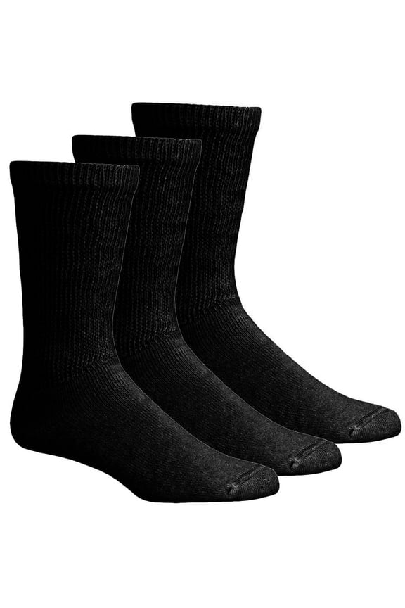 Men Women Diabetic Crew Socks Black -Pack of 6 Pairs,Breathable Cotton,Loose Fitting Design, Comfortable,Non Binding Top,Size 9-11