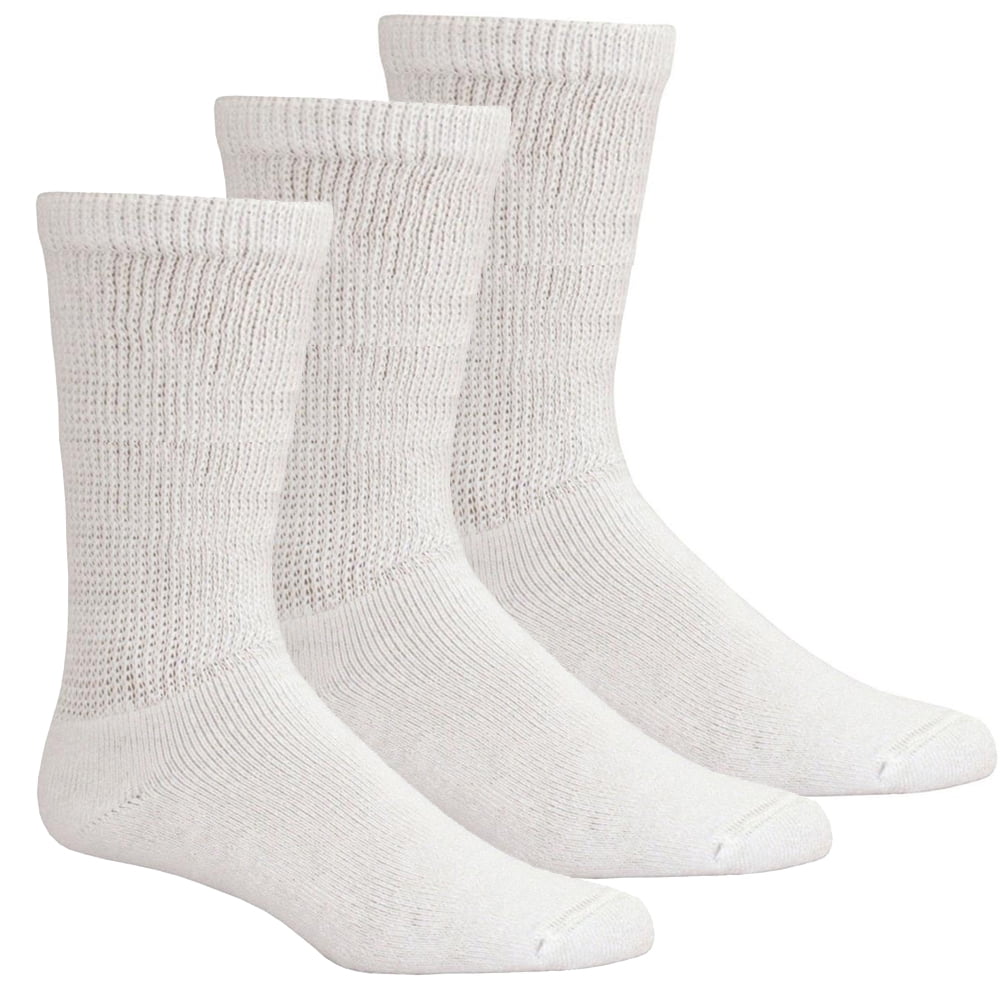 Men Women Diabetic Crew Socks White Pack of 6 Pairs,Breathable Cotton
