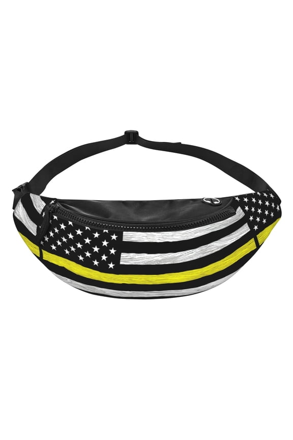 Men Women Dispatcher Thin Gold Line Flag Fanny Pack Crossbody Waist Belt Bag Easy Carry Any Phone Wallet