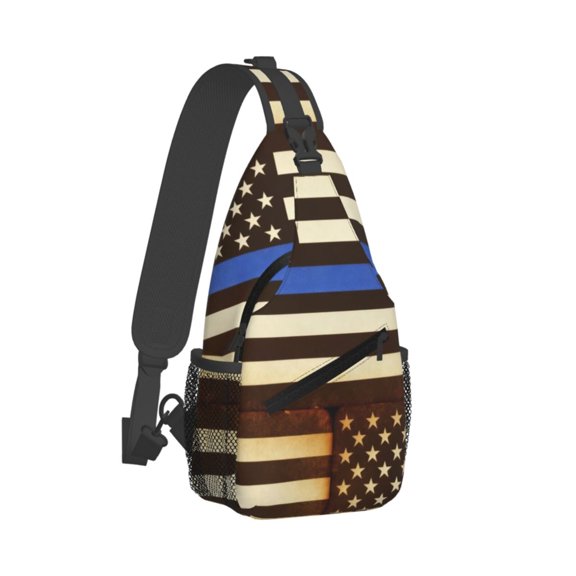 Men Women Distressed Police Style Flag Sling Crossbody Chest Bag Backpack with Convertible Shoulder Strap