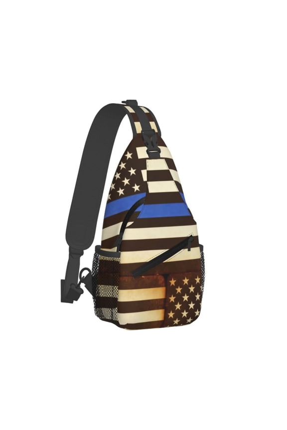 Men Women Distressed Police Style Flag Sling Crossbody Chest Bag Backpack with Convertible Shoulder Strap