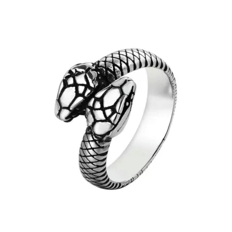 Men Women Double Snake Head Loop Animal Statement Stainless Steel