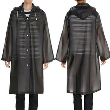 Men Women Eva Raincoat Hooded Ponchos Jacket Clear Thicker Waterproof Rainwear Black
