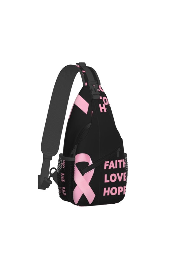 Men Women Faith Love Hope Breast Cancer Ribbon Sling Crossbody Chest Bag Backpack with Convertible Shoulder Strap