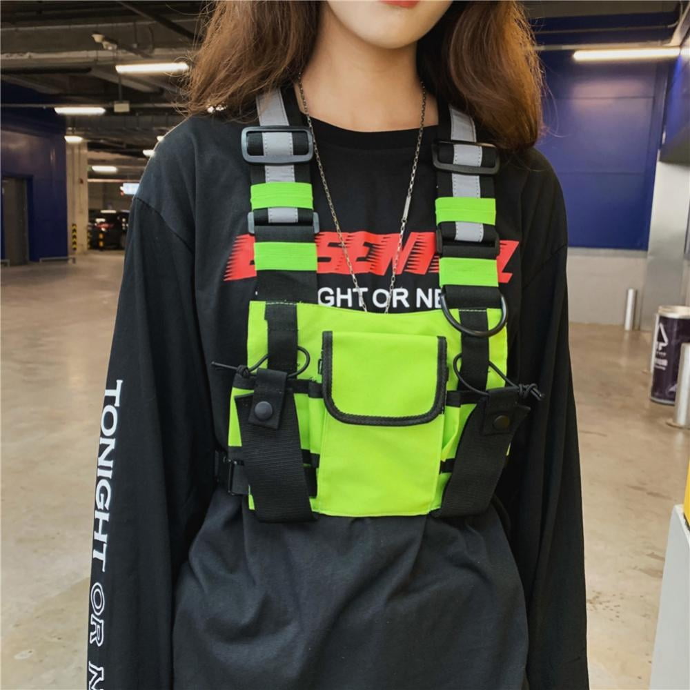 Men Women Fashion Chest Rig Bag Reflective Vest Hip Hop Streetwear  Functional Harness Chest Bag Pack Front Waist Pouch Backpack 