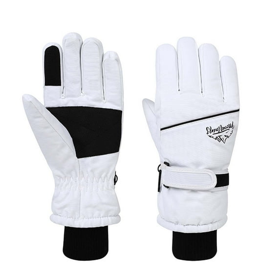 Men Women Fashion Ski Gloves for Winter Waterproof Anti Slip Abrasion Resistant Touchscreen Cold Weather Thermal Gloves White