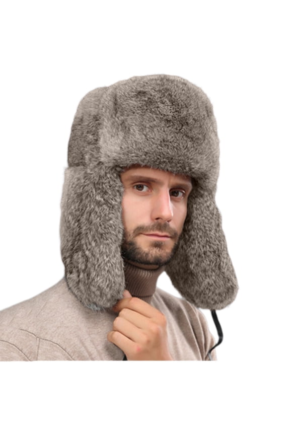 Men Women Faux Fur Trapper Hat Winter Thick Furry Ushanka Earflap Cap Windproof Cycling Ski Hunting Hat with Ear Flap