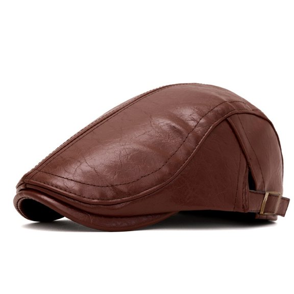 Men Women Faux Leather Duckbill Newsboy Flat Hat Gatsby Golf Adjustable Ivy Peaked Cap