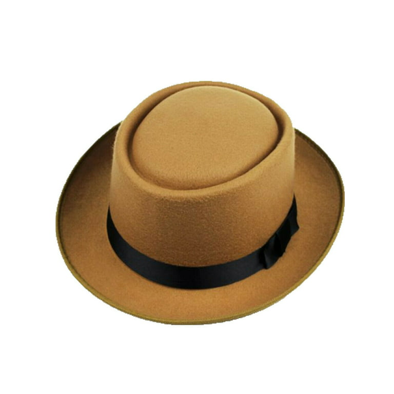 Men Women Fedoras,Wool Felt Porkpie Hats Fedora Classic Hats Crushable  Bowknot Boater Derby Cap Black Hard Hat Dome Retro Top Cap 