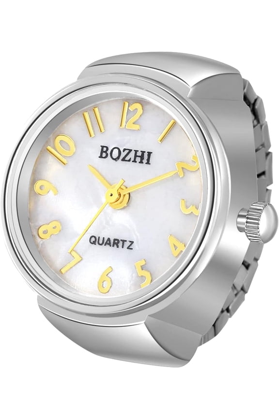 Men Women Finger Watch Stretchy Band Elastic Round Simple Dial Quartz Ring Watches for Valentine's Day
