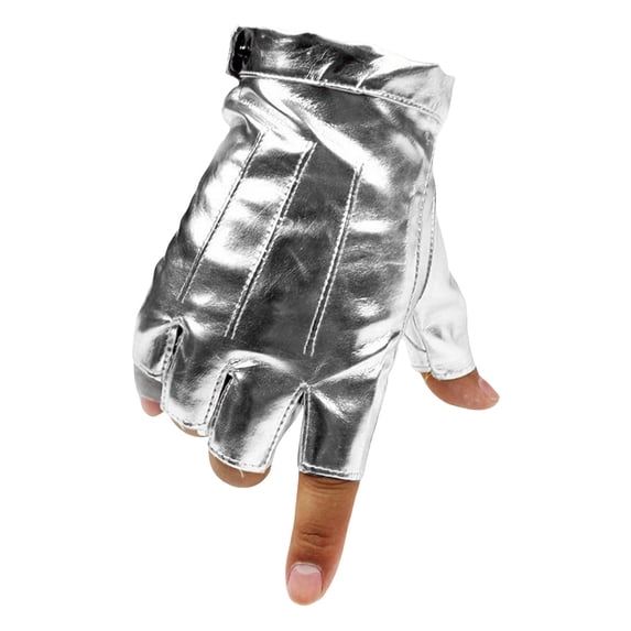 Men Women Fingerless Driving Gloves Leather Outdoor Sport Half Finger Gloves,Silver,One Size