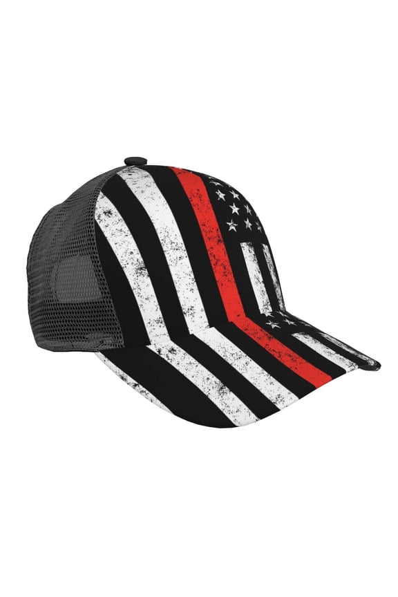 Men Women Firefighter Firefighting Flag Adjustable Trucker Hat Lightweight Mesh Back Baseball Cap One Size