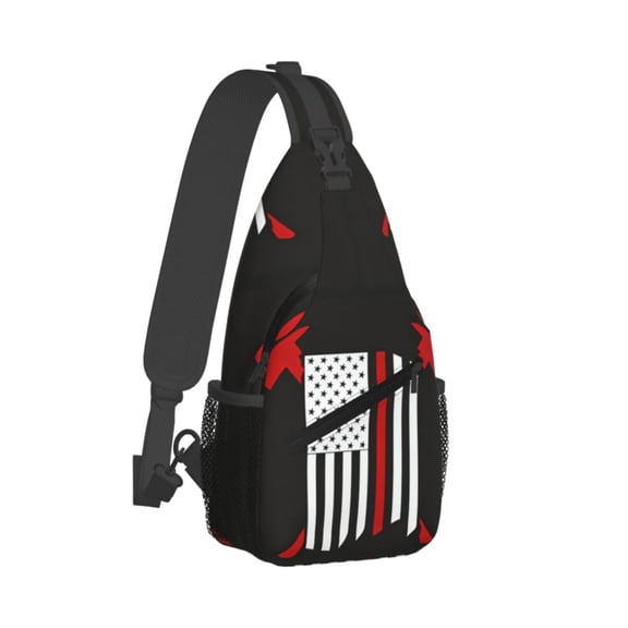 Men Women Firefighter Red Line Flag Sling Crossbody Chest Bag Backpack with Convertible Shoulder Strap
