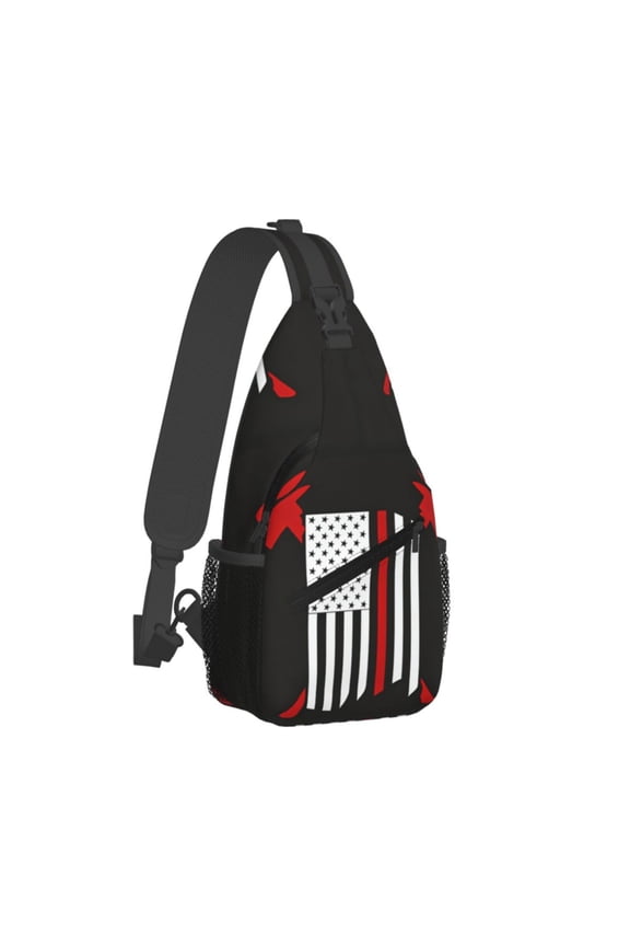 Men Women Firefighter Red Line Flag Sling Crossbody Chest Bag Backpack with Convertible Shoulder Strap