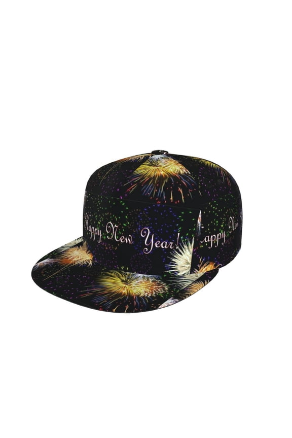 Men Women Firework Happy New Year Flat Bill Hip Hop Visor Snapback Hat Adjustable Baseball Cap