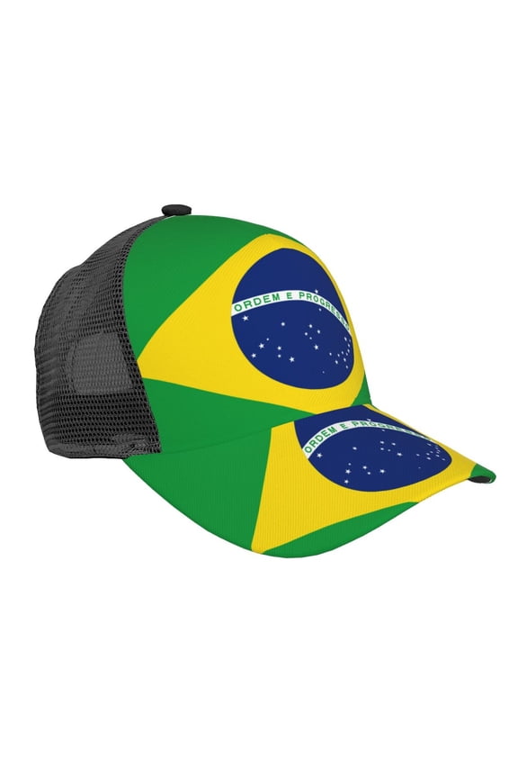 Men Women Flag Of Brazil Adjustable Trucker Hat Lightweight Mesh Back Baseball Cap One Size