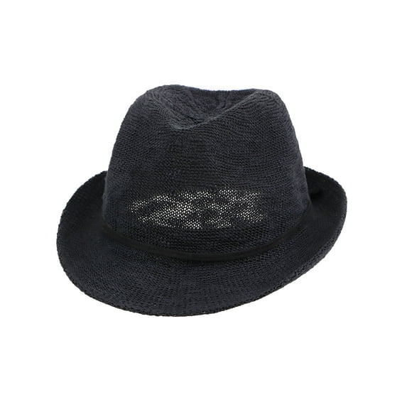 Men Women Foldable Straw Fedora Hat Short Brim Beach Sun Hat, Black