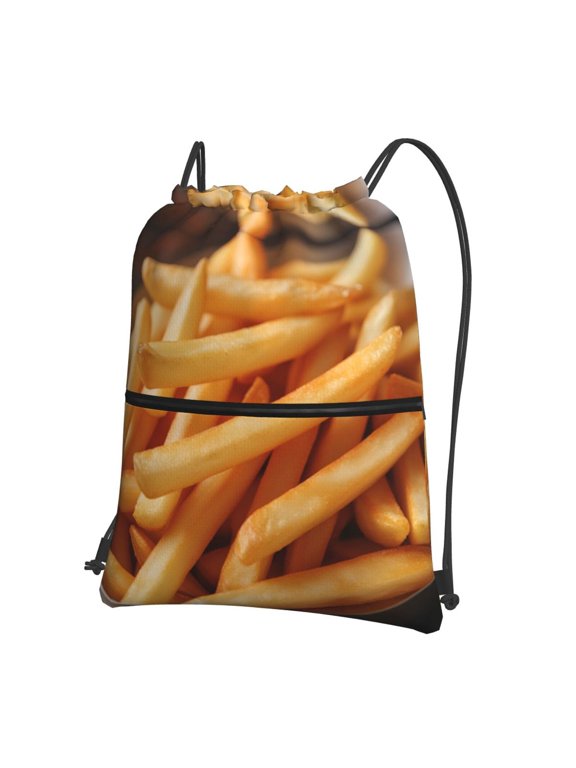 Men Women French Fries Sport Gym Water Resistant Sackpack Drawstring Backpack Bag
