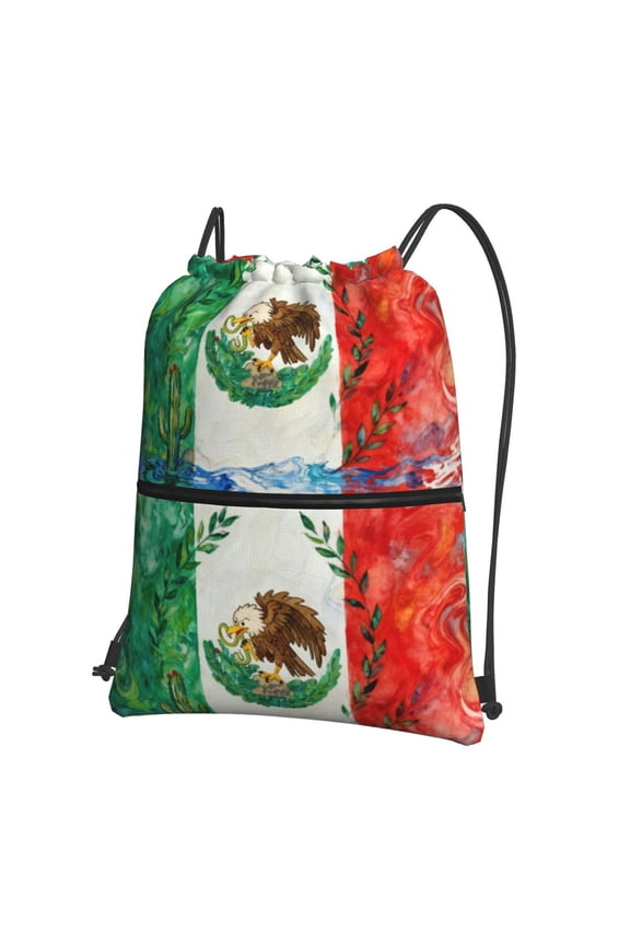 Men Women Fun-Mexico-Flag Sport Gym Water Resistant Sackpack Drawstring Backpack Bag