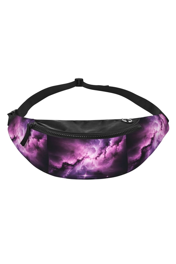 Men Women Galaxy Stars Purple Fanny Pack Crossbody Waist Belt Bag Easy Carry Any Phone Wallet