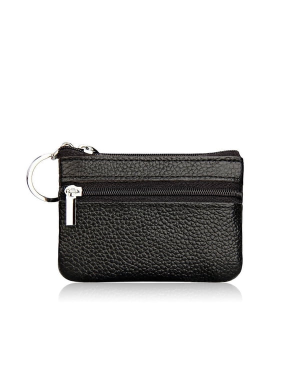 Men Women Genuine Leather Card Coin Key Holder Zip Wallet Pouch Bag Purse