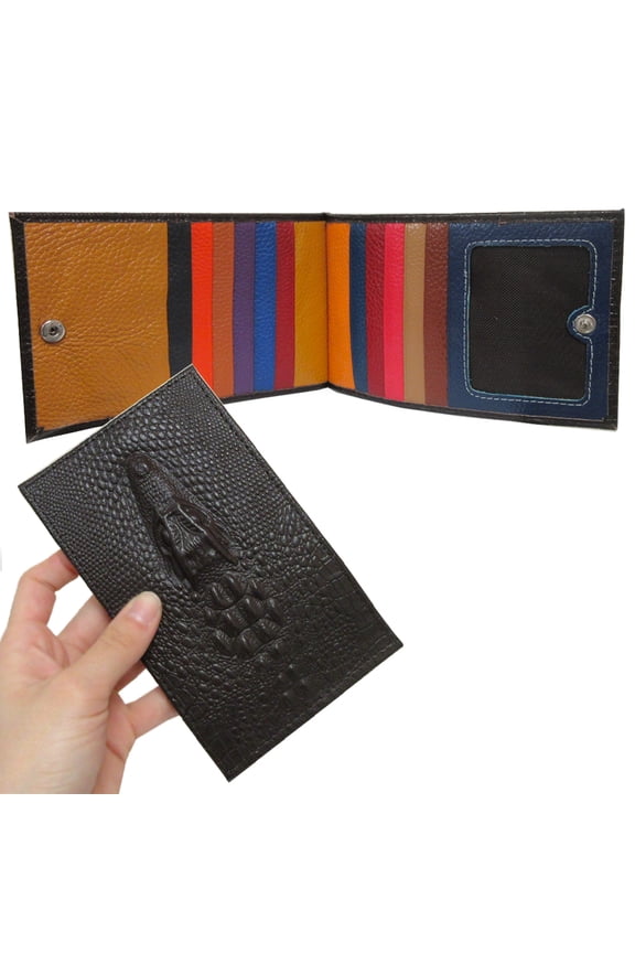 Men Women Genuine Leather Crocodile Head Wallet Dark Brown Multi Card Organizer