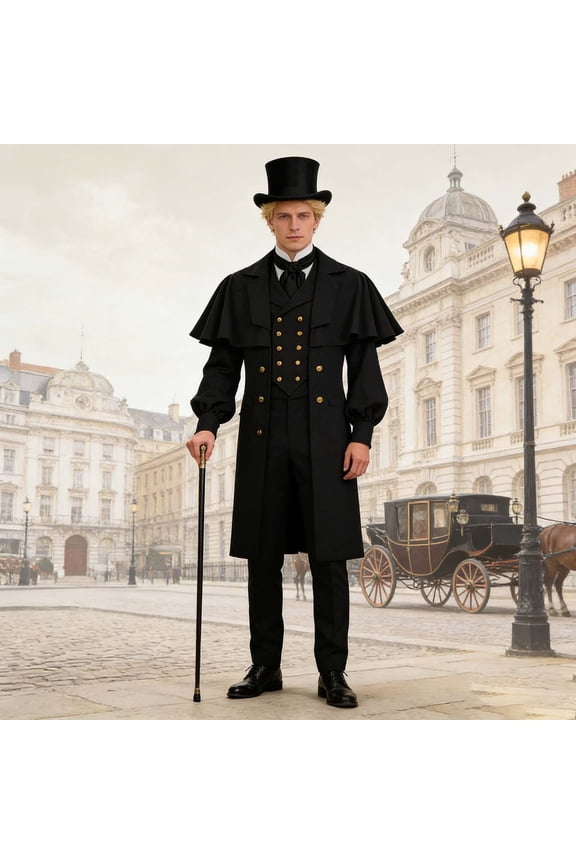 Men Women Gothic Punk Vintage Role Play Long Sleeved Hat Set Holiday Black L