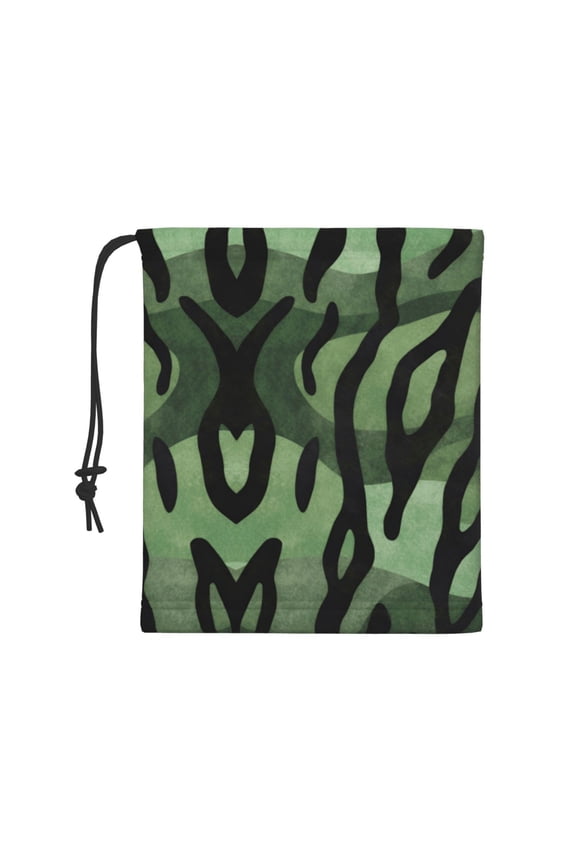 Men Women Green-Animal Tiger Stripe Neck Gaiter Winter Fleece Neck Scarf Thermal Face Scarf With Drawstring