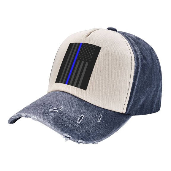 Men Women Group Of Thin Blue Line Flag Distressed Twill Cotton Baseball Cap Vintage Adjustable Dad Hat